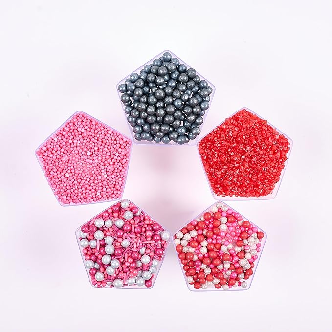Confect Casino Night Sprinkles Mix – Silver Disco Balls, Black Pearl Dragees & Sparkling Blush Pink, Silver & Deep Red Sugar – Assorted Pack of 5 Edible Sprinkles for Cake & Cupcake Decorating, Parties & Baking Decor | Vegan, Gluten-Free, Nut-Free, Soy...