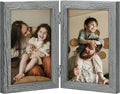 decorUhome Double 4x6 Picture Frame Vertical, Engineered Wood Bifold Photo Frame with Plexiglass for Tabletop Display, 4x6, Grey