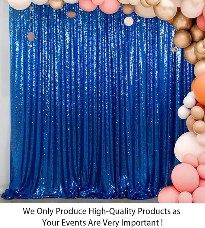 ShiDianYi Sequin Backdrop Royal Blue 2 Panels 4FTx10FT Curtains for Photograph Sequin Photo Backdrops for Birthday Sparkle Wedding Curtain Glitter Background