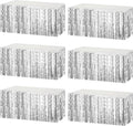 6 Pack 29x108 Inch Metallic Foil Fringe Tinsel Table Skirts Banner for Rectangle Tables Streamer Garland Curtains Backdrop for Wedding, Birthday, Parade Floats, Christmas Party Decoration(Silver)