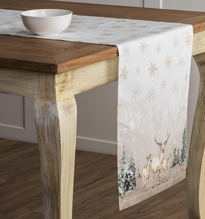Maison d' Hermine Table Runner 100% Cotton Single Layer Table Runners 48 inches Long for Thanksgiving Christmas Decorations Home Kitchen Dining Party Wedding (Deer in The Woods, 14.5" x 48")