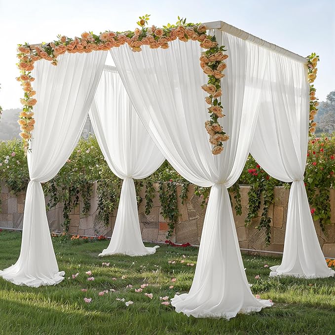 10ft x 10ft Cream White Backdrop Curtains, Wrinkle-Free Sheer Chiffon Fabric Photo Backdrop Drapes for Wedding Arch Party Ceremony Stage Photography Decorations
