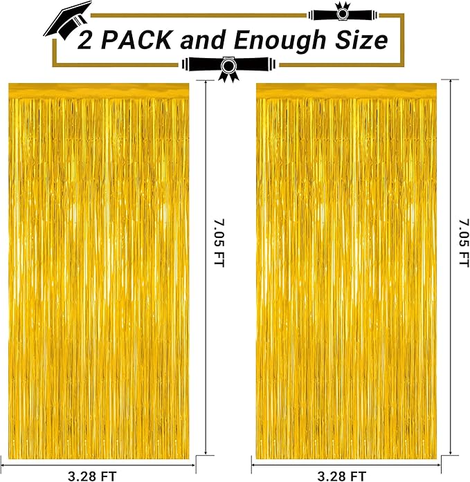 4 Pack 2025 Graduation Party Decorations, 3.28 x 7.05 Feet Gold Grad Curtains, Metallic Gold Backdrop Curtain Class of 2025 Backdrop Party Streamer, Congrad Backdrop Grad Decor 2025