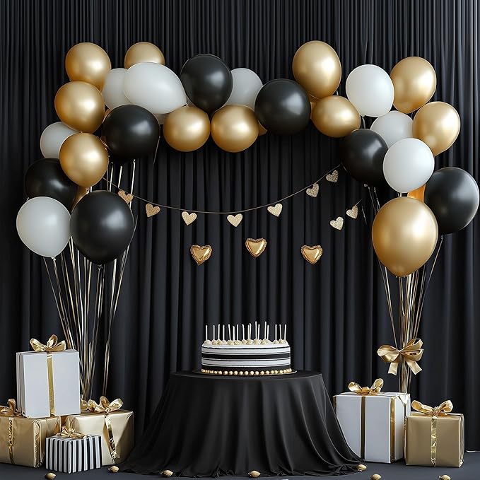 20ftx14FT Wrinkle Free Black Backdrop Curtain, 4 Panels 14FT Height Black Wedding Backdrop Drapes, Silky Polyester Back Drop Cloth for Birthday Photography Background Party Backdrop Draping