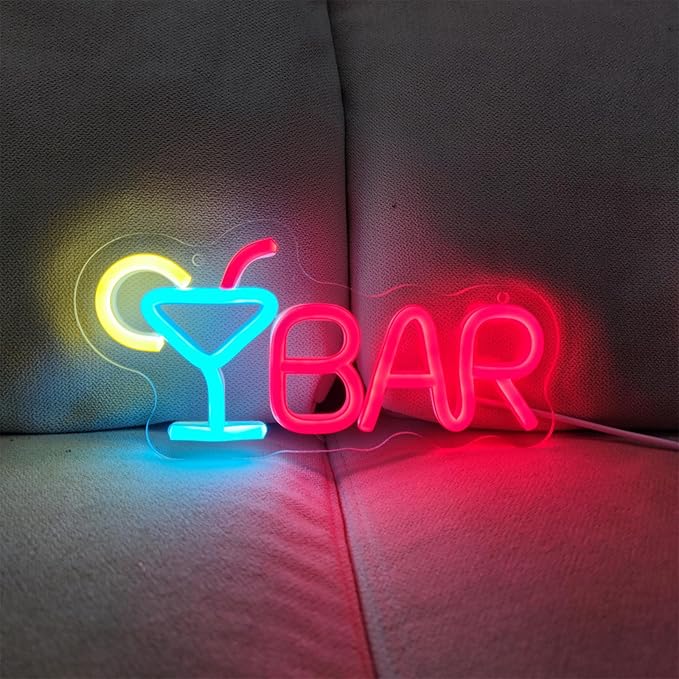 Bar Neon Sign Neon Bar Lights Bar Neon Signs for Home Bar LED Sign Bar Signs for Home Bar Wall Bar Lights for Home Bar Living Room Bistro Man Cave Party, 9.8"" x 4.8""