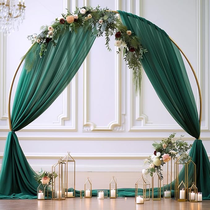 Wedding Arch Draping Fabric, 2 Panels 28" x 19Ft Emerald Green Arch Drapes Sheer Backdrop Curtain for Wedding Ceremony Party Ceiling Decor