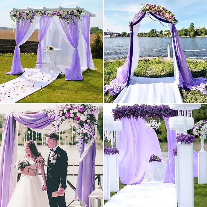 4 Panels Wedding Arch Draping Fabric 28" x 20 Ft Wedding Arch Drapes Chiffon Fabric Drape Sheer Backdrop Curtain for Weddings Party Ceremony Birthday Arbor Drapery Reception Ceiling Decor(Lavender)
