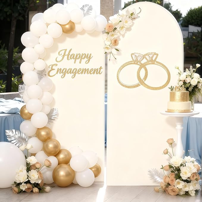 6FT Ivory Arch Cover - Polyester Fitted Wedding Arch Stand Covers Round Top Chiara Arch Backdrop Cover for Birthday Party Banquet Photo Background Decoration