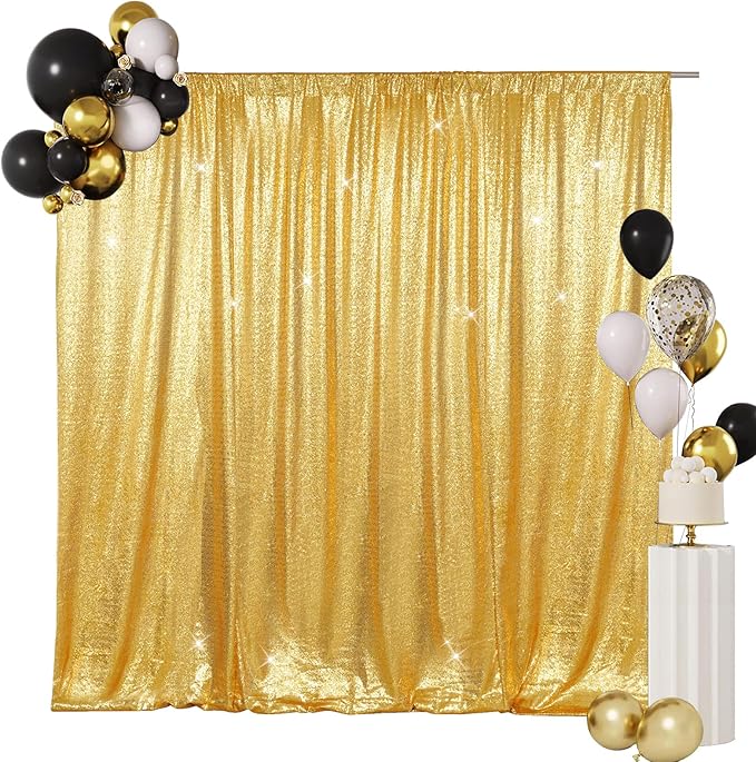 SquarePie Sequin Backdrop Curtain Less See Through Background for Wedding Party 6FT x 6FT Gold