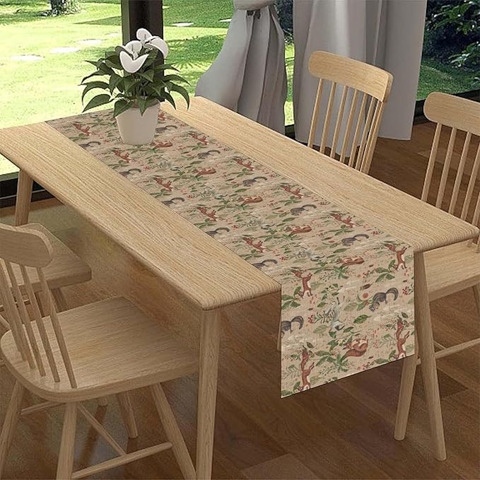Rustic Woodland Table Runner, Farmhouse Forest Animals Country Lodge Wild Hunt Deer Rabbits Table Center Decor for Home Kitchen Dining Patio Holiday Party Indoor Table Decorations, 13"x90" Inch
