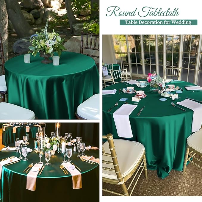 6 Pack 120 Inch Hunter Green Satin Tablecloth - Premium Bright Silky Round Tablecloth Overlay Smooth Fabric Table Cover, Table Decoration for Wedding Party Banquet Events Restaurant Kitchen Dining
