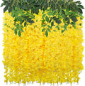 24 Pack Wisteria Hanging Artificial Flowers Fake Flowers Ratta Hanging Garland Silk Flowers String for Home Garden Party Wedding Backdrop Arch Decor (Yellow)