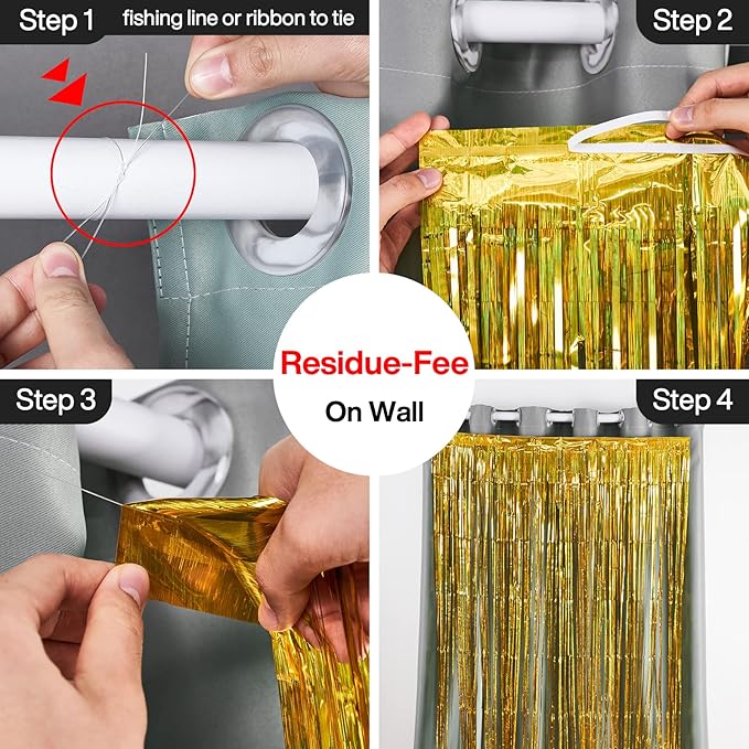 PartyWoo XtraLarge Foil Curtain Gold, 2 pcs 3.3x6.6 ft Tinsel Curtains for Birthday Wedding Party Photo Backdrop