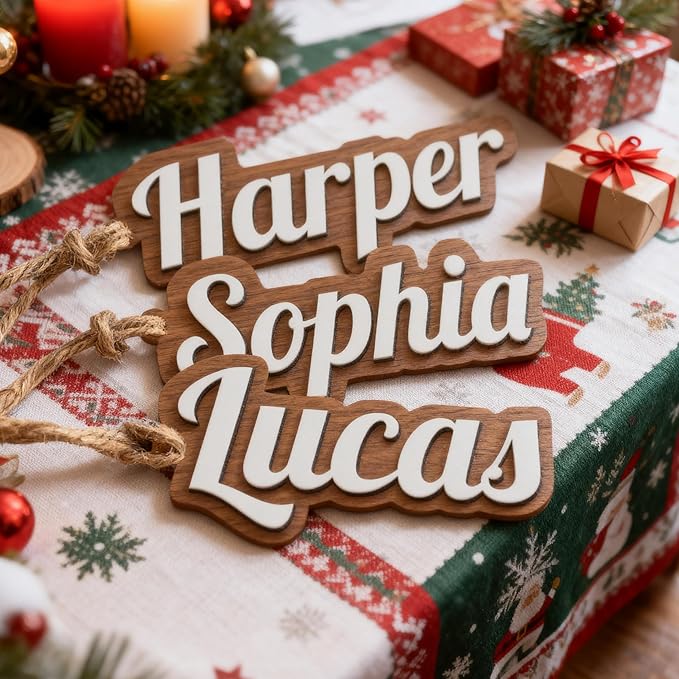 4Pcs Personalized Christmas Stocking Name Tags Custom Wooden Stocking Name Tag Customized Letters Tags Custom Xmas Stockings Hanging Tag Gifts for Christmas Stockings