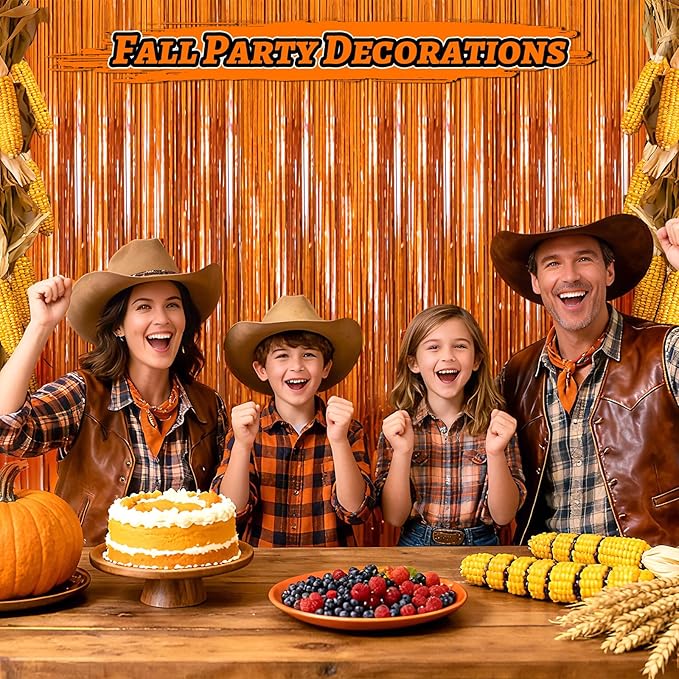 Crosize 2 Pack Foil Fringe Curtains Party Decorations, Orange Tinsel Curtain Backdrop for Parties, Door Streamers, Glitter Streamer Fringe Backdrop for Birthday Decoration