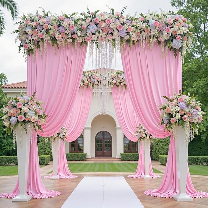 50ftx12ft Wrinkle Free Pink Backdrop Curtain, 10 Panels 12FT Height Pink Wedding Backdrop Drapes, Silky Polyester Back Drop Cloth for Birthday Photography Background Party Backdrop Draping