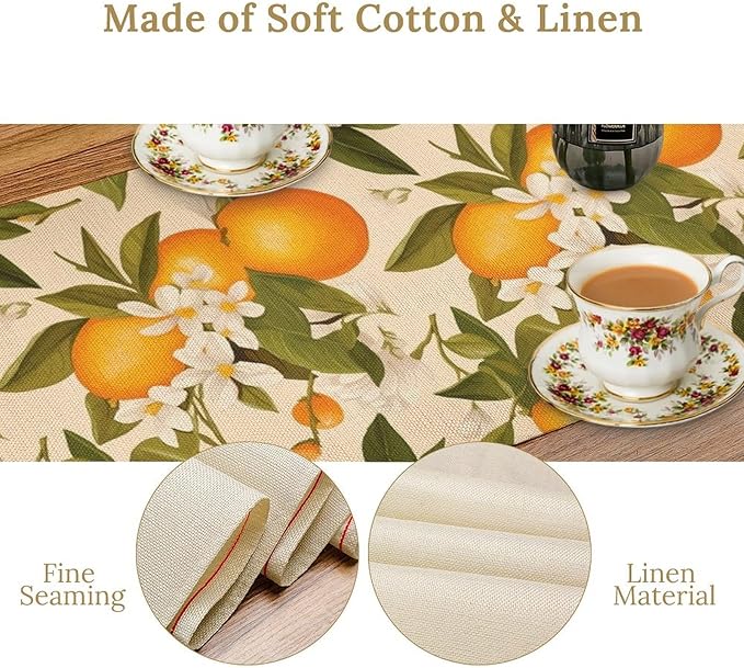 Vintage Orange Table Runner Spring Summer Orange Mandarin Floral Dinner Runner for Farmhouse Party Holiday Home Kitchen Dining Table Decor 13x120