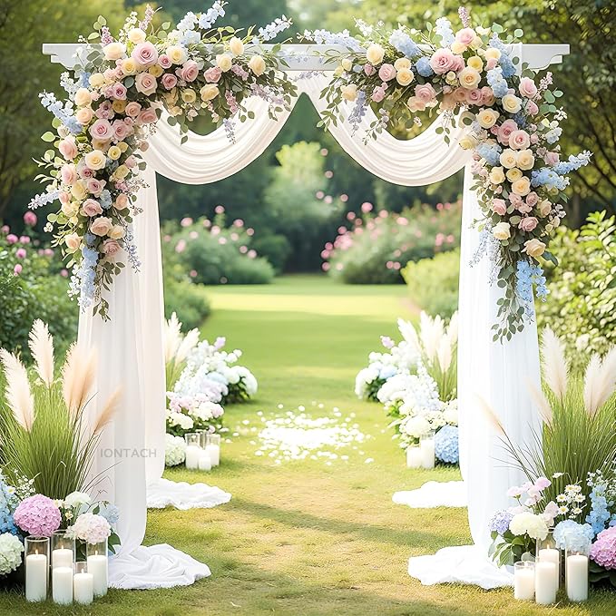 Wedding Arch Draping Fabric 29" x 19Ft Sheer Drapes for Backdrop Wedding Ceremony Reception Ceiling Decor Curtain Baby Bridal Shower Decoration (White, 1 Panel)