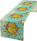 Retro Sun Moon Table Runner, Phase of The Moon Vintage Cloud Table Runner for Kitchen Dinner Living Room Table Runner Yellow Floral, 13x108 Inch Yellow Blue