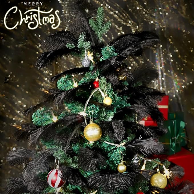FANDAMEI 20 Pcs Black Ostrich Feathers, Black Feathers, 8-10 inch (20-25cm), Feathers for Crafting, Craft Feathers for Centerpiece Table Decorations, Home Decorations, Black Party Decorations
