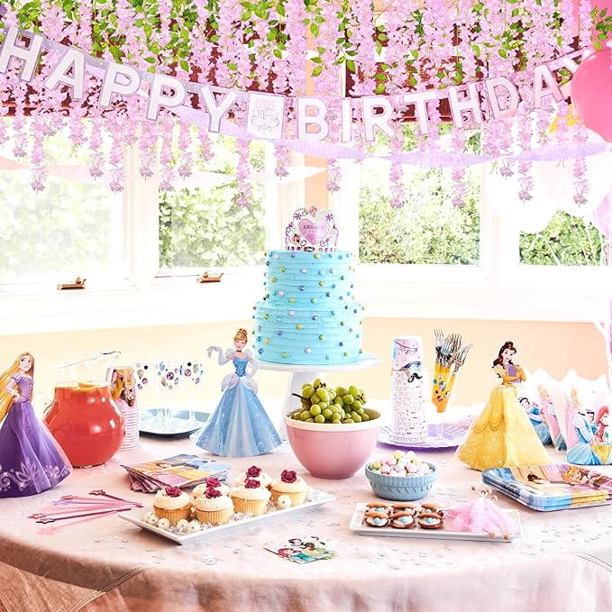 24 Pack Pink Wisteria Hanging Flowers, 3.4 Ft Fake Hanging Flowers, Artificial Wisteria Garland Vines for Wedding Room Backdrop Outdoor Patio Garden Decoration