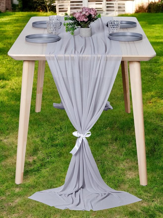 MDS Halloween Chiffon Table Runner - 5 Pack, 29 x 170 Inches, 14ft Each - Sheer Spooky Table Runners for Haunted House Parties, Trick-or-Treat Tables, Witchy Décor, Wedding & Events - Cool Gray
