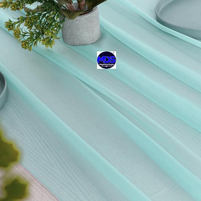 MDS 2 Pack 14ft Chiffon Table Runner 29 x 170 Inches Sheer Wedding Runner Romantic Rustic Table Runner for Wedding Decorations, Birthday Parties, Bridal Shower Party Arch Decor - Teal