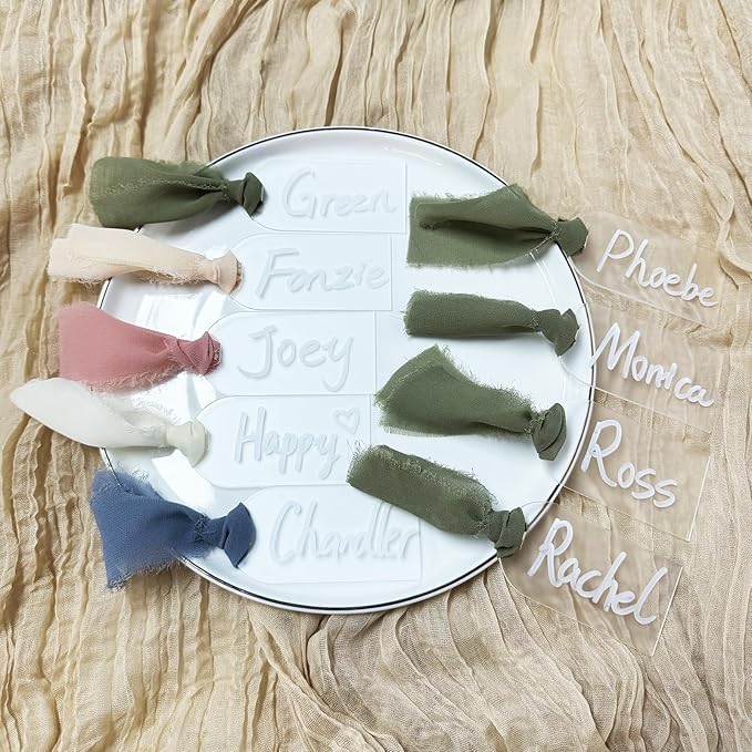 50Pcs Acrylic Place Card for Wedding Frosting Acrylic DIY Table Seating Cards Wedding Supplies with White Ribbon