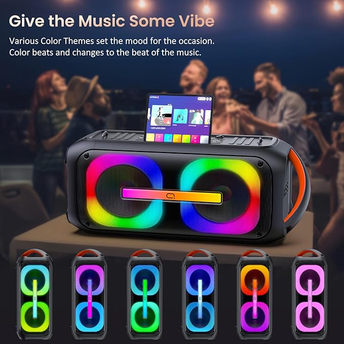 Karaoke Machine with 2 Wireless Microphones, 【Dual 60W 6.5"Subwoofer & 400W Peak】Big Loud Bluetooth Party Speaker with Disco Lights, Portable PA System with TWS Stereo Sound & Deep Bass, Gift for All
