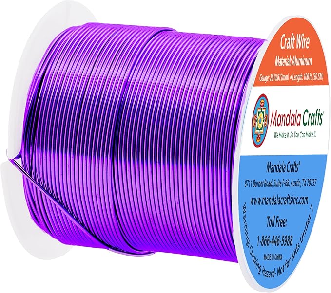 Mandala Crafts 20 Gauge Anodized Aluminum Craft Wire for Jewelry Making - 100 FT Colored Flexible Purple Wire - Bendable for Bonsai Armature Crafting Sculpting