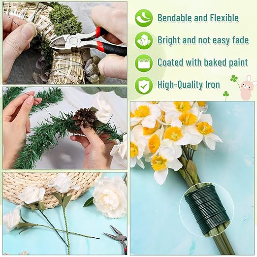 Floral Wire 22 Gauge Flower Wire for Craft, 200 Yards Green Flexible Paddle Florist Wires for Flower, Green Florist Wires Christmas Wreaths Tree, Garland Floral Flowers Arrangements, and Wreath Frame