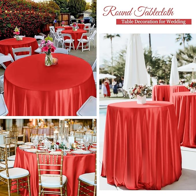 fani 12 Pack 120 Inch Red Satin Tablecloth - Premium Bright Silky Round Tablecloth Overlay Smooth Fabric Table Cover, Table Decoration for Wedding Party Banquet Events Restaurant Kitchen Dining