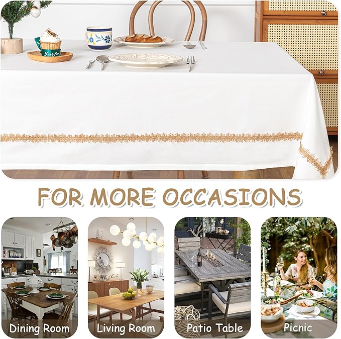 MYSKY HOME Rectangular Table Cloth, 55"X86", Waterproof, Soft Cotton/Polyester Blend, Floral Pattern, Tassel Trim, All-Season, Indoor/Outdoor, 6-8 Seats
