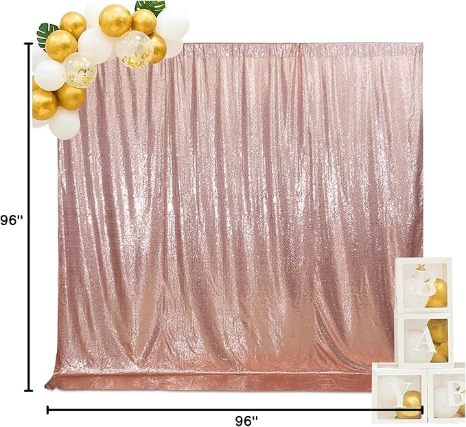 SquarePie Sequin Backdrop Non-Transparent Background Sparkly Curtain for Wedding Party 8FT x 8FT Rose Gold
