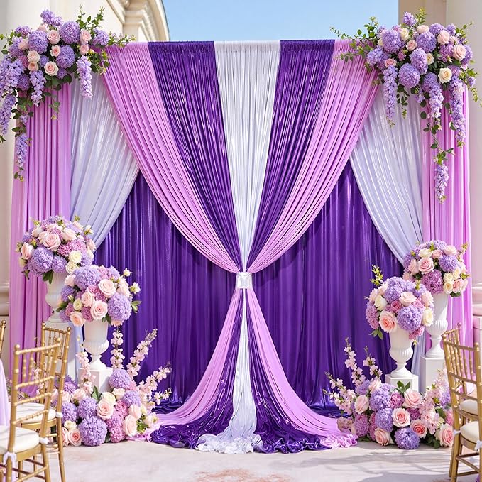 10x10 ft Glitter Purple Backdrop Curtain for Parties, Wrinkle Free Thick Purple Sequin Backdrop, 2 Panels 5×10FT Shimmer Photo Backdrop Drapes for Themed Party Wedding Photographs Background