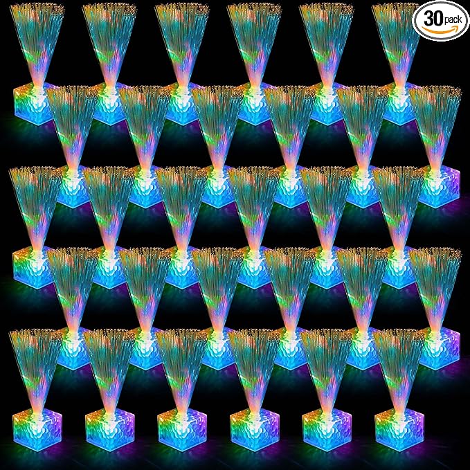 Amylove 30 Pcs Mini Fiber Optic Lamps Bulk Small LED Light up Table Centerpieces for Party Event Decorations with Crystal Base Battery Powered for Glow in The Dark Favors Supplies (6 Inch,Clear)