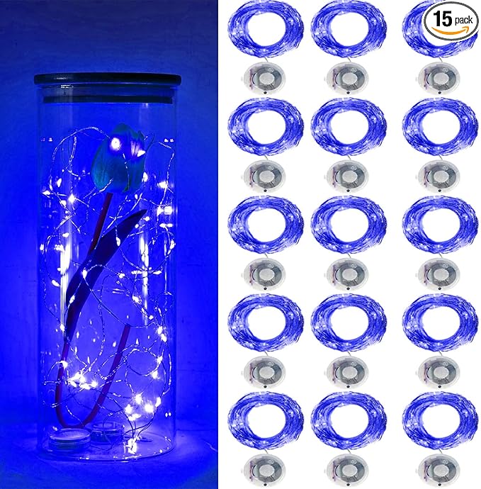 Twinkle Fairy Lights Battery Powered 3 Modes with Timer Firefly Lights 20 LED on 7.2feet Silvery Copper Wire for DIY Wedding Party Christmas Halloween Centerpiece Decorations 15 Pack (Blue)