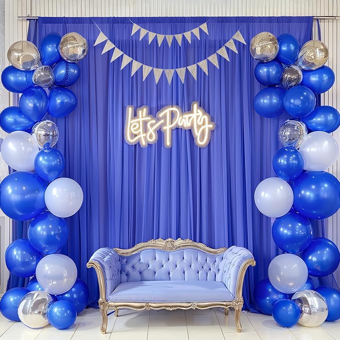 10ft x 10ft Royal Blue Backdrop Curtains, Wrinkle-Free Sheer Chiffon Fabric Photo Backdrop Drapes for Wedding Arch Party Ceremony Stage Photography Decorations