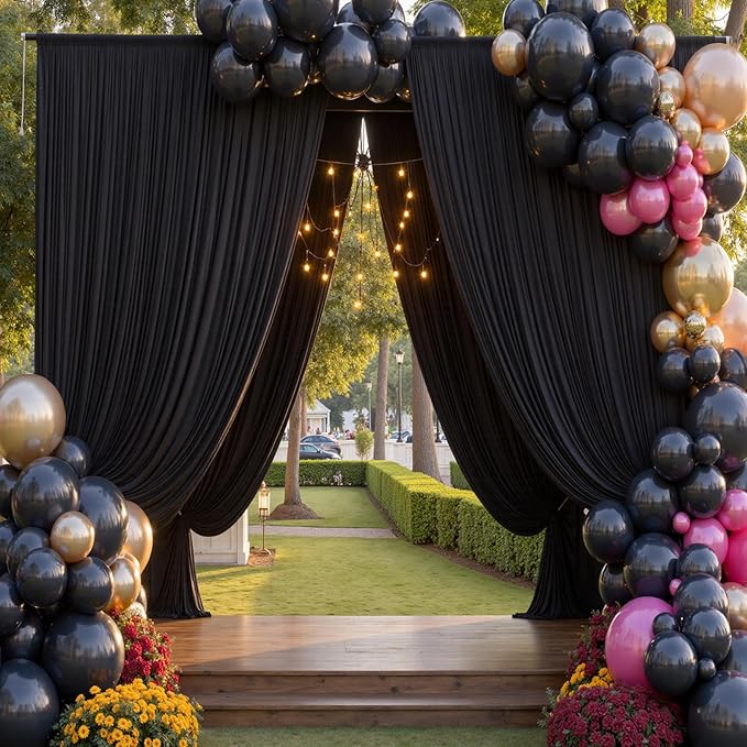 60x12ft Wrinkle Free Black Backdrop Curtain for Wedding Parties,12 Panels 5×12 ft Long Soft Silky Polyester Fabric Backdrop Drapes Black Photo Back Drop Curtains for Party Photography Background Cloth