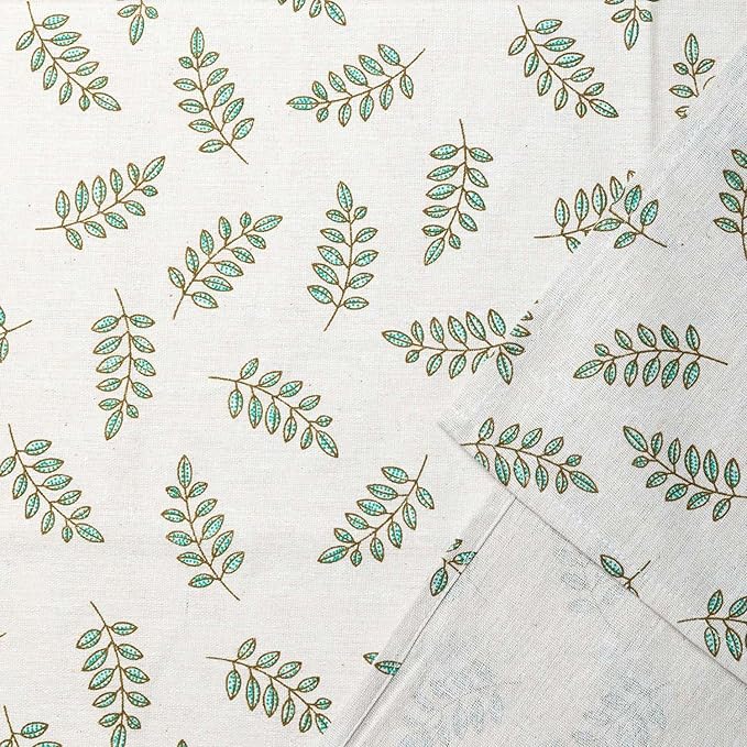 Pastoral Round Tablecloth - 60 Inch Dia. - Beige Linen Table Cloth - Washable Table Cover with Dust-Proof Wrinkle Resistant for Restaurant, Picnic, Bistro, Indoor and Outdoor Dining, Green Leaf