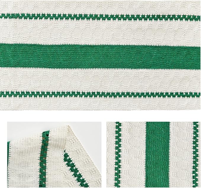 Artoid Mode Dark Green Farmhouse Woven Rustic Table Runner, Seasonal Holiday Hollow Kitchen Dining Table Decoration for Home Party Decor 12x36 Inch