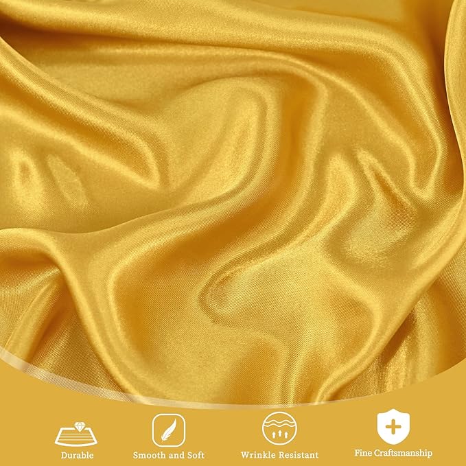 12 Pack 108 Inch Gold Satin Tablecloth - Silky Round Tablecloth Overlay Smooth Fabric Table Cover, Bright Table Decoration for Wedding Party Banquet Events Restaurant Kitchen Dining