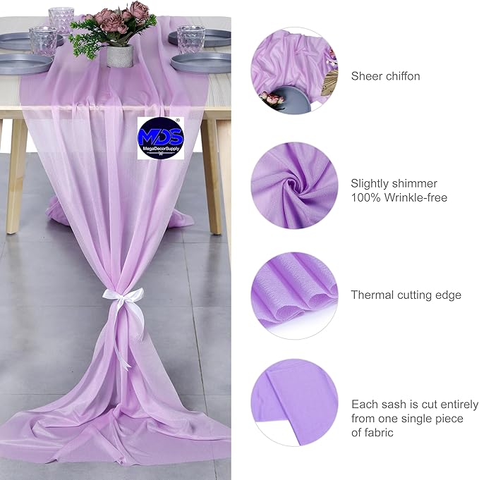 MDS 2 Pack 14ft Chiffon Table Runner 29 x 170 Inches Sheer Wedding Runner Romantic Rustic Table Runner for Wedding Decorations, Birthday Parties, Bridal Shower Party Arch Decor - Orchid