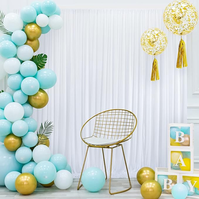 40 ft x 8 ft White Backdrop Curtain Drapes for Wedding Parties, 8 Panels 5 ft x 8 ft Wrinkle Free Polyester Photo Backdrop Drapes for Birthday Party Baby Shower Backdrop Stand