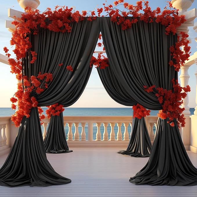 30ft x 10ft Thick Champagne Backdrop Curtains for Parties, 6 Panels 5ft x 10ft Non See Through Black Polyester Wedding Drapes Photo Backdrop for Birthday Party Graudation Photography Home Decor