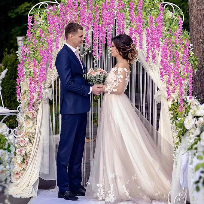 5 Pack Purple Red Wisteria Hanging Flowers, 3.44 Ft Fake Hanging Flowers, Artificial Wisteria Garland Vines for Wedding Room Backdrop Outdoor Patio Garden Decoration