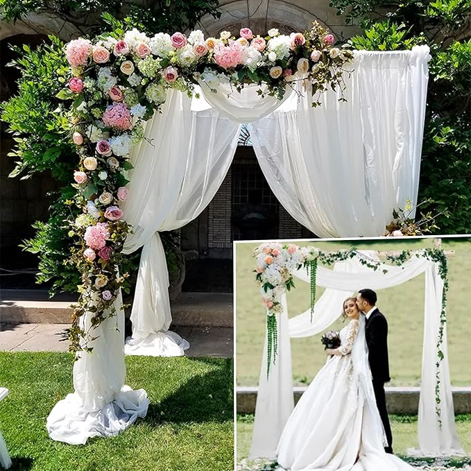 8 Panels Wedding Arch Draping Fabric 28" x 20Ft Wedding Arch Drapes Chiffon Fabric Drape Sheer Backdrop Curtain for Weddings Party Swag Ceremony Birthday Arbor Drapery Reception Ceiling Décor(White)
