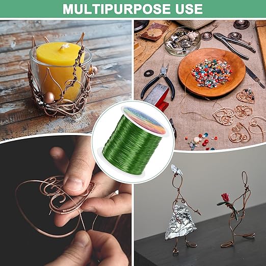 0.4mm Jewelry Wire, 26 Gauge 328FT Craft Wire Copper Beading Wire for Jewelry Making/Planting/Weaving/DIY Crafting, Soft Metal Wires [100M, Green]