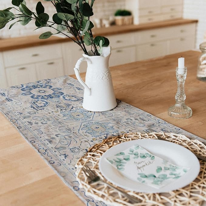 Snycler Table Runner Boho Table Runners Vintage Elegant Farmhouse Table Center Linen Decor for Home Dining Party Entrance (13x72 Inch) Boho-White