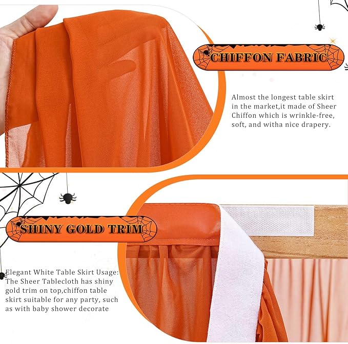 QueenDream 14FT Terracotta Chiffon Table Skirt Skirt Sheer Rectangle Tablecloth for Bridal Baby Shower Birthday Party Halloween Decoration